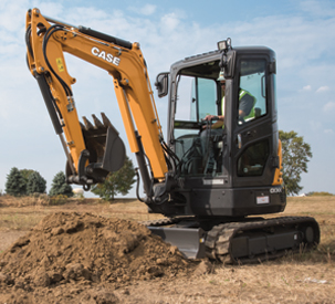 Mini excavator rental digging on the job